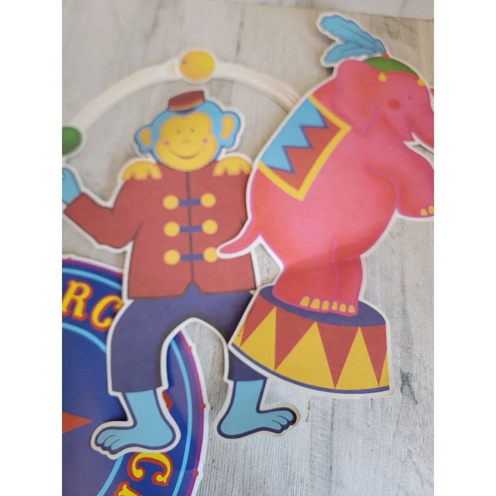 Vintage Bristle circus paper large hanging seal monkey lion elephant set